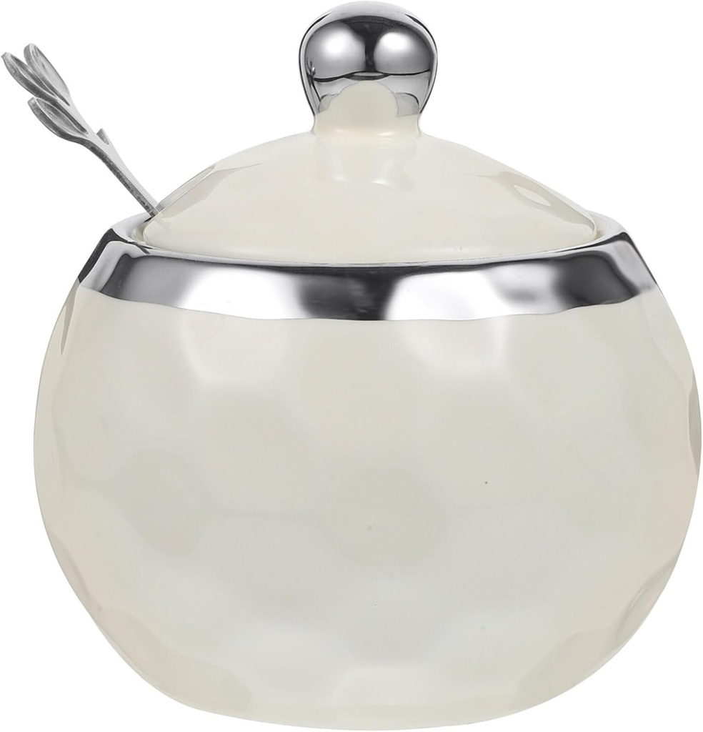 Kichvoe Ceramic Seasoning Jar Sugar Bowl with Lid Porcelain Sugar Dish Spice Container Small Condiment Bottle Holder Can Condiment Jar Ceramic Jar White Stainless Steel