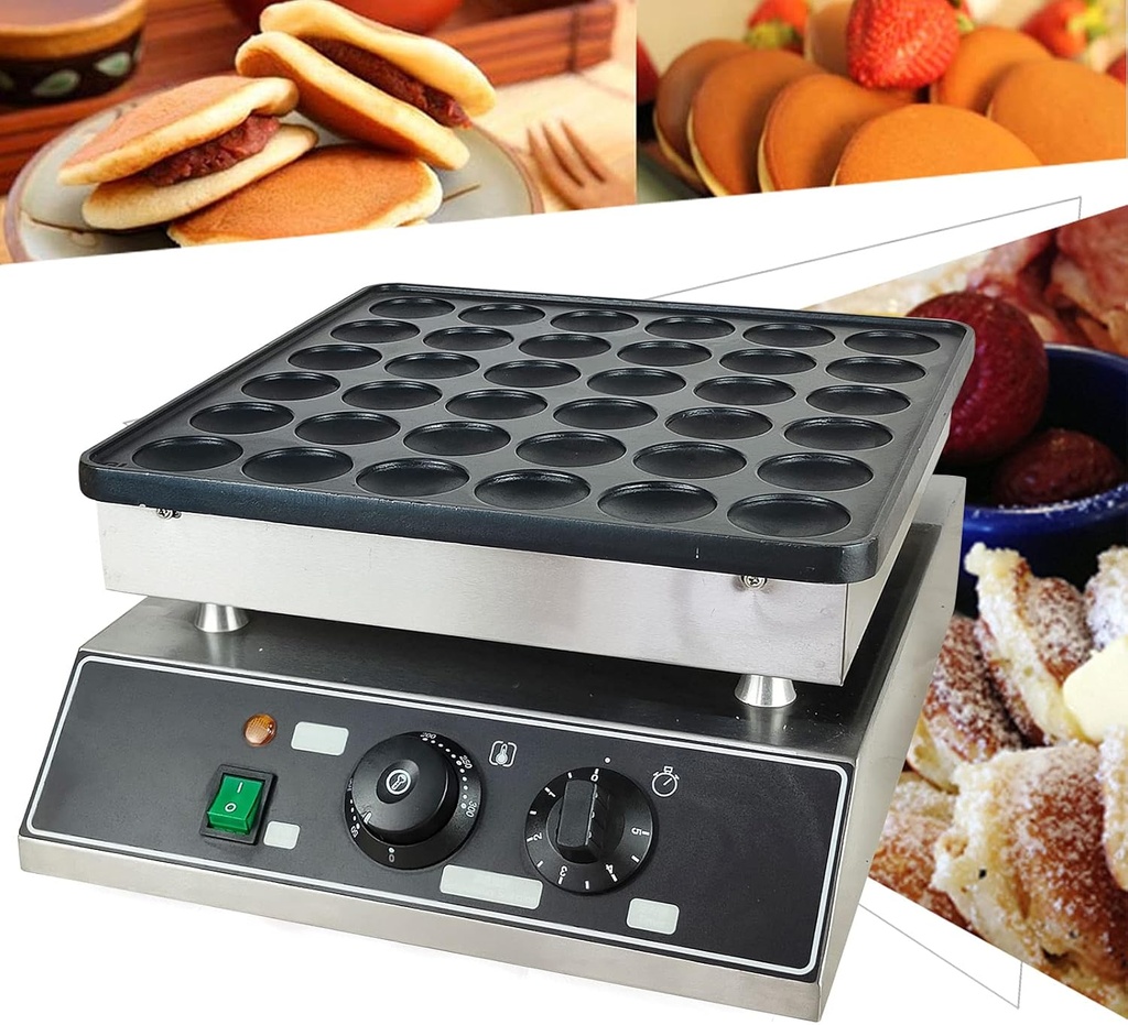 36 Holes Electric Mini Pancakes Maker Machine, 1000W Commercial Dutch Mini Pancake Griddle, Commercial Pancake Maker Machine, Ideal for Breakfast, Snacks, Desserts,Fast Cooking 1-5min