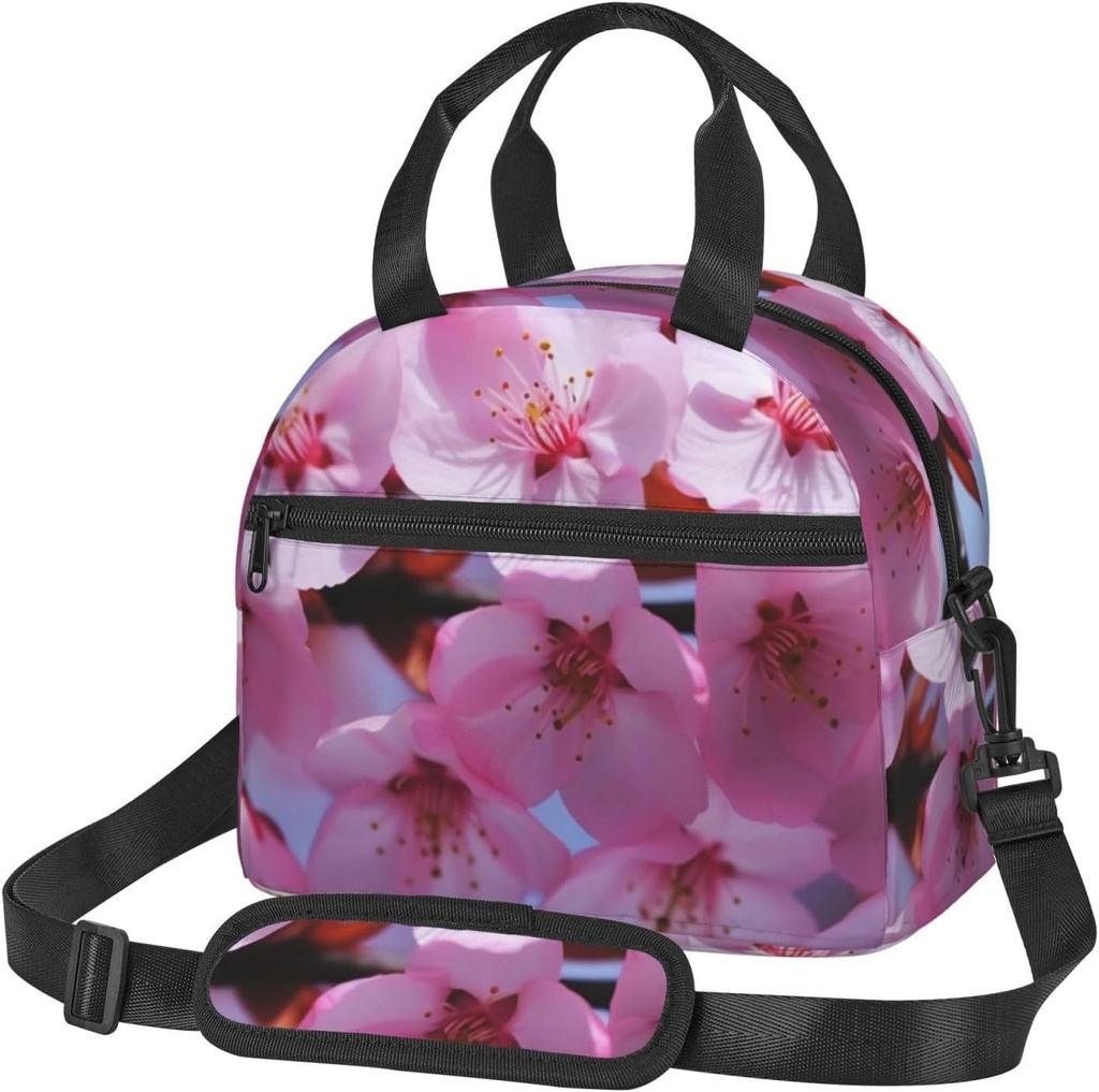 Pink Cherry Blossoms print Lunch Bag Reusable Insulated Lunch Boxes Cooler Tote Bags For Work Office Picnic Travel