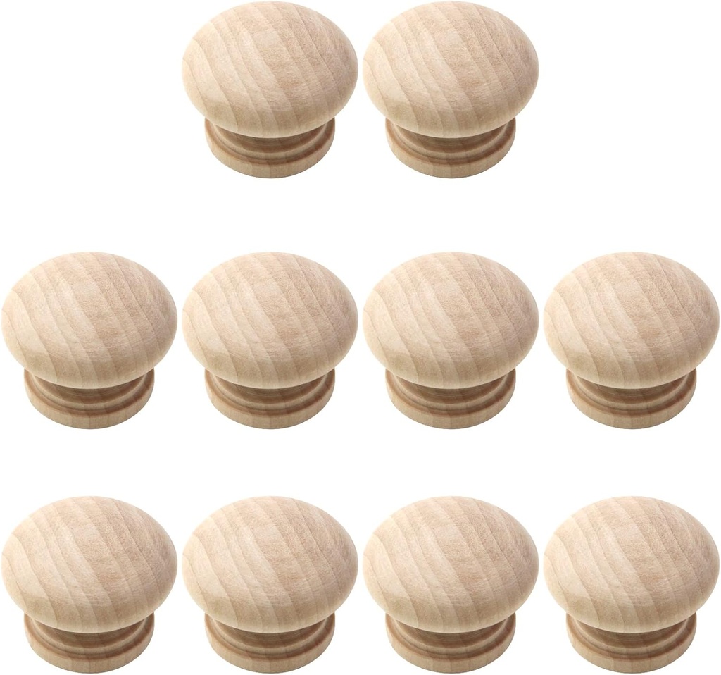 10Pcs Wood Drawer Knob, Round Unfinished Wood Cabinet Furniture Drawer Knob Mushroom Shape Wooden Knobs Pull Handle for Wardrobe Dresser Drawer Cupboard 1.34" / 34mm