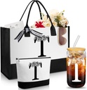 Aliceset Initial Gifts for Women Monogram Canvas Tote Bag and Makeup with Zipper and Initial Glass Coffee Cup Gifts for Her