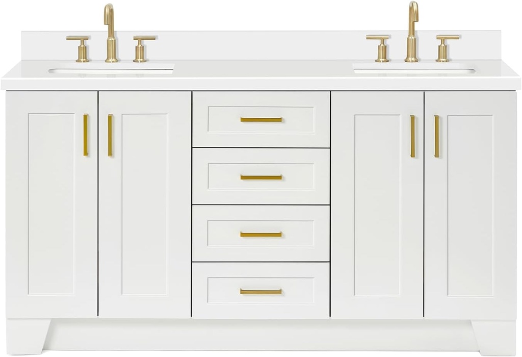 ARIEL Taylor 67 Inch Double Rectangle Sink Vanity with White Quartz Countertop W/1.5" Edge in White