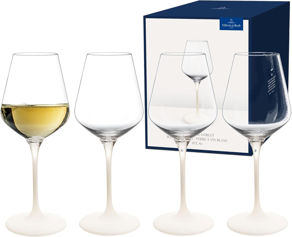 Villeroy & Boch - Manufacture Rock Blanc White Wine Goblet Set, 4 pcs. Set of Drinking Glasses, 13.75 oz, Crystal Glass, Matte White Slate Look