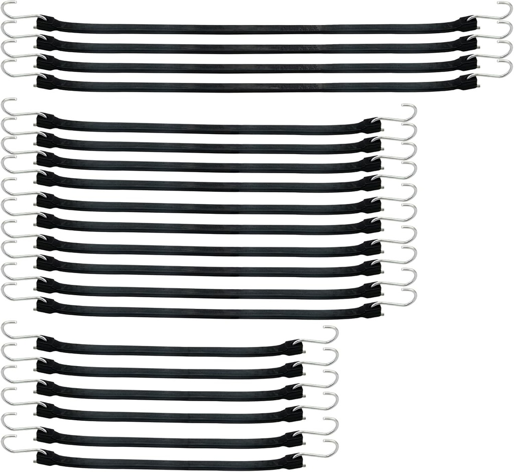 XSTRAP STANDARD 20 Pack Multiple Size Natural Rubber Tarp Bungee Straps 100% EPDM Tie Down Cords with S Hooks Heavy Duty Ideal for Securing Tarps