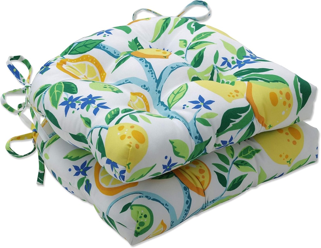 Pillow Perfect Outdoor/Indoor Lemon Tree Yellow Chair Pads, 17” x 17.5”, Pack of 2