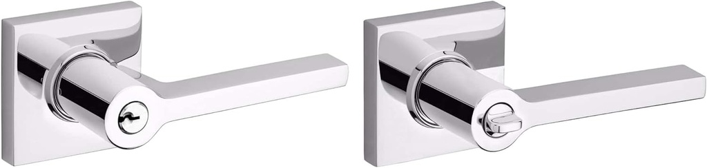 Baldwin 5285.Lent Contemporary Left Handed Single Cylinder Keyed Entry Door Lever Set with Square Rose and Emergency Exit Function - Polished Chrome