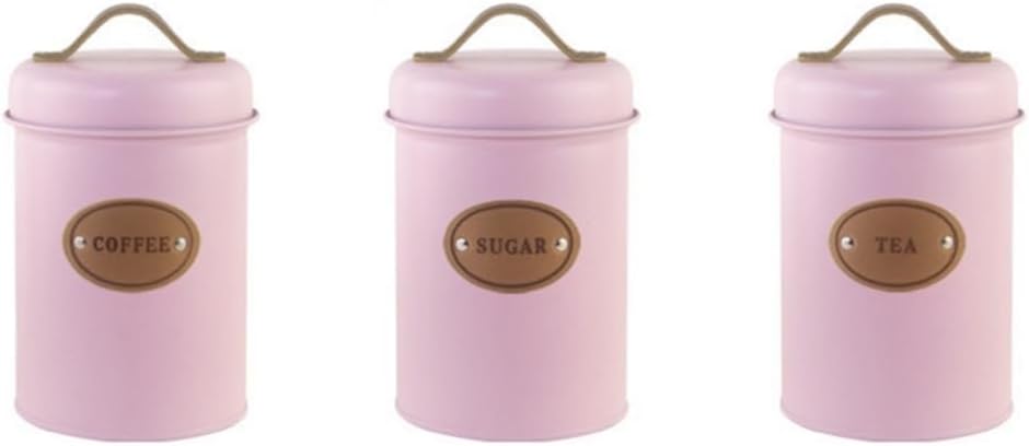 3Pcs Vintage Kitchen Canister Set Metal Food Storage Jars Sturdy Metal Storage Jars with Lids For Coffee Teas Sugar (pink)