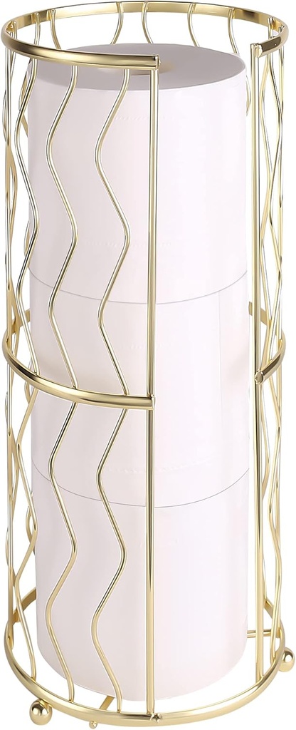 Decorative Metal Standing Toilet Tissue Holder for Bathroom/Powder Room, Compact Tissue Reserve for 3 Rolls of Toilet Paper Gold