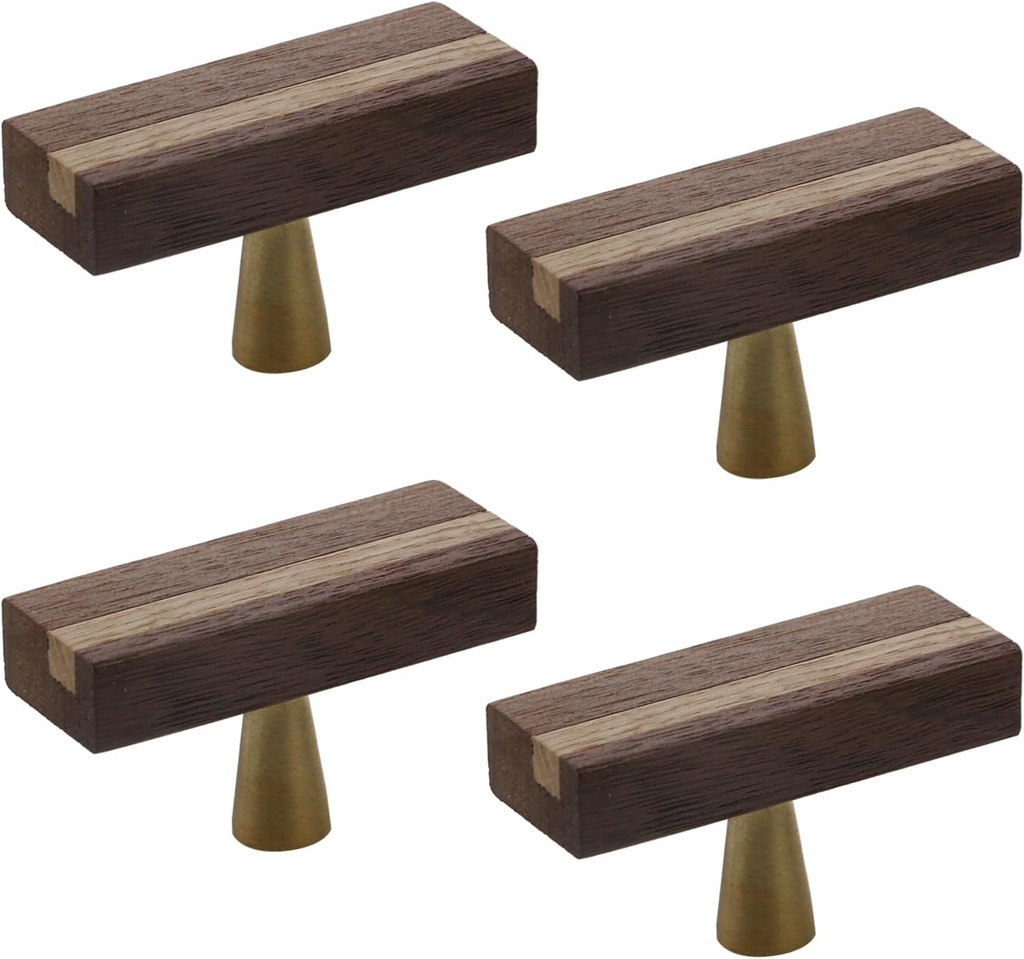 MY MIRONEY 4PCS Black Walnut Drawer Knobs Rectangle Kitchen Cabinet Pulls Single Hole Wood Wardrobe Door Handles with Screws