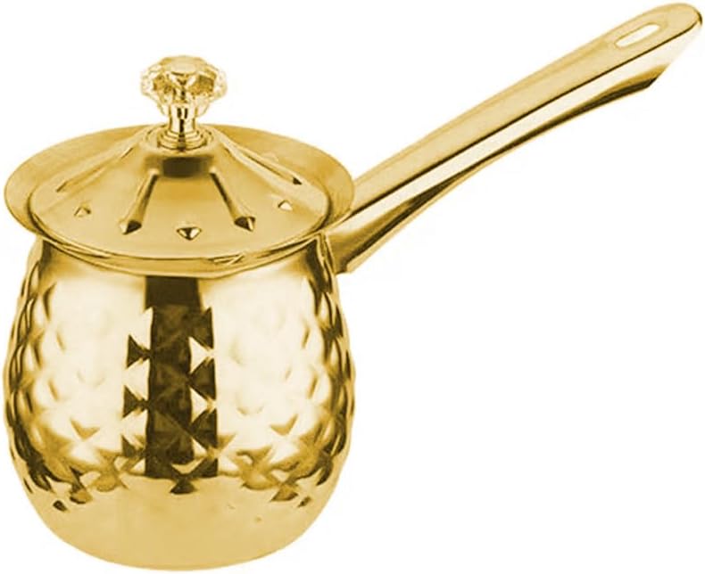 Turkish Coffee Pot, Stainless Steel Espresso Decanter, 13.5 Oz Capacity, Warmer Milk Pot, Greek Arabic Coffee Pot, Coffee Maker with Handle & Lid, Gold, 400 Ml