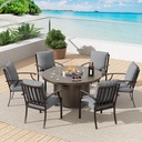 7 Pcs Outdoor Patio Furniture Set with 48"/55000 BTU Outdoor Round Propane Fire Pit Table,Patio Conversation Sets 6 Fixed Chairs No-Slip Cushions and Waterproof Covers,Grey