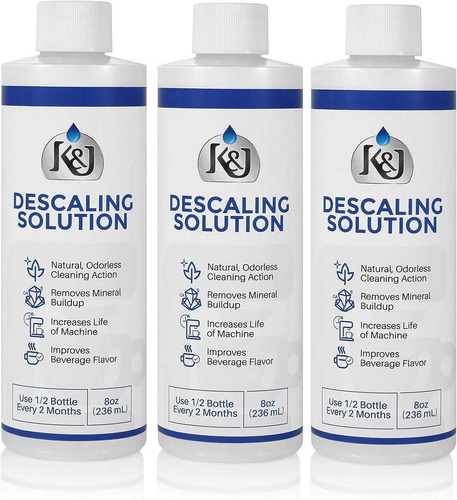 K&J 3-Pack Universal Descaling Solution - USA MADE - Descaler for Keurig, Cuisinart, Breville, Kitchenaid, Nespresso, Delonghi, Krups, and all other coffee brewers