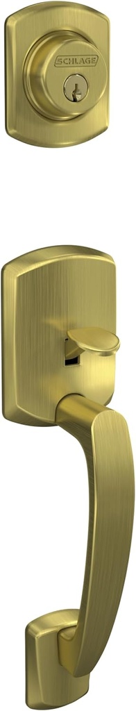 Schlage F58 GRW 608 Greenwich Exterior Front Entry Handleset, Exterior Side Grip, Satin Brass