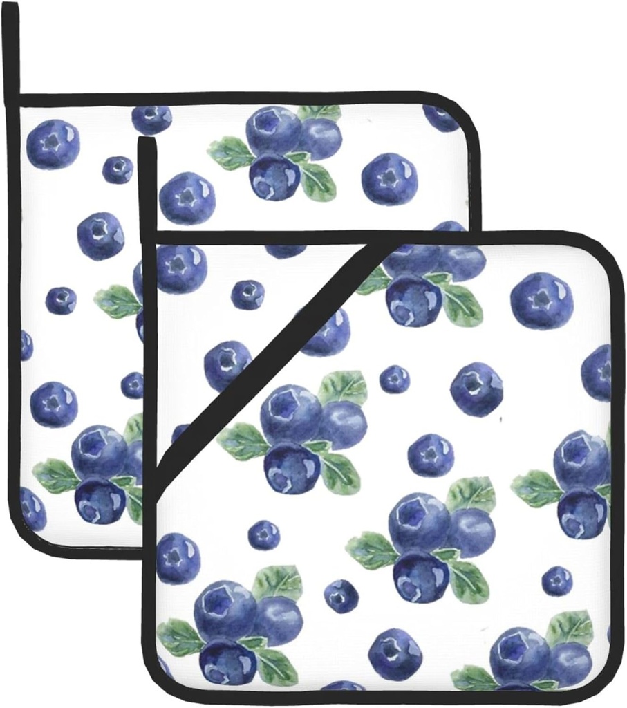 Fruits Blueberry Pot Holders Set of 2 Kitchen Heat Resistant Potholder Cotton Lining Oven Hot Pads Pot Mats for Kitchen Counter Cooking Baking Microwave Oven End Dishes BBQ Gifts