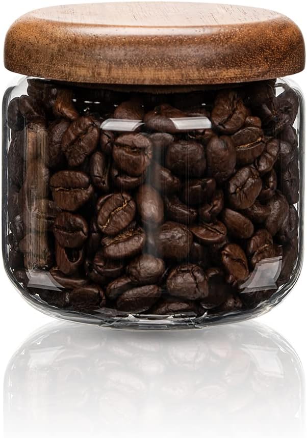 Glass Food Storage Containers With Wooden Lids - Small Coffee Jars - Pantry Organization For Overnight Oats, Cereal, Rice, Candy (14oz(400ml))