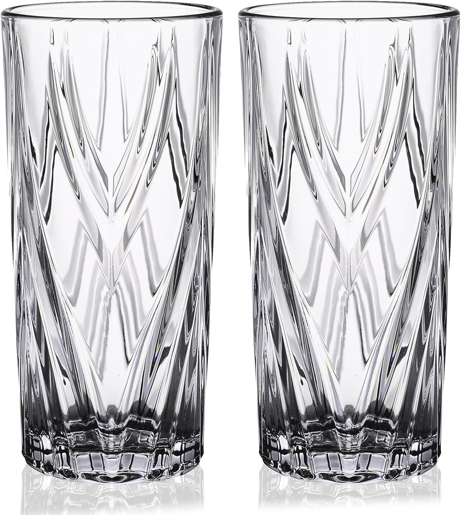12oz Textured Collins Glass Set of 4 - Dishwasher Safe for Iced Tea, Sparkling Lavender Lemonade & Tom Collins