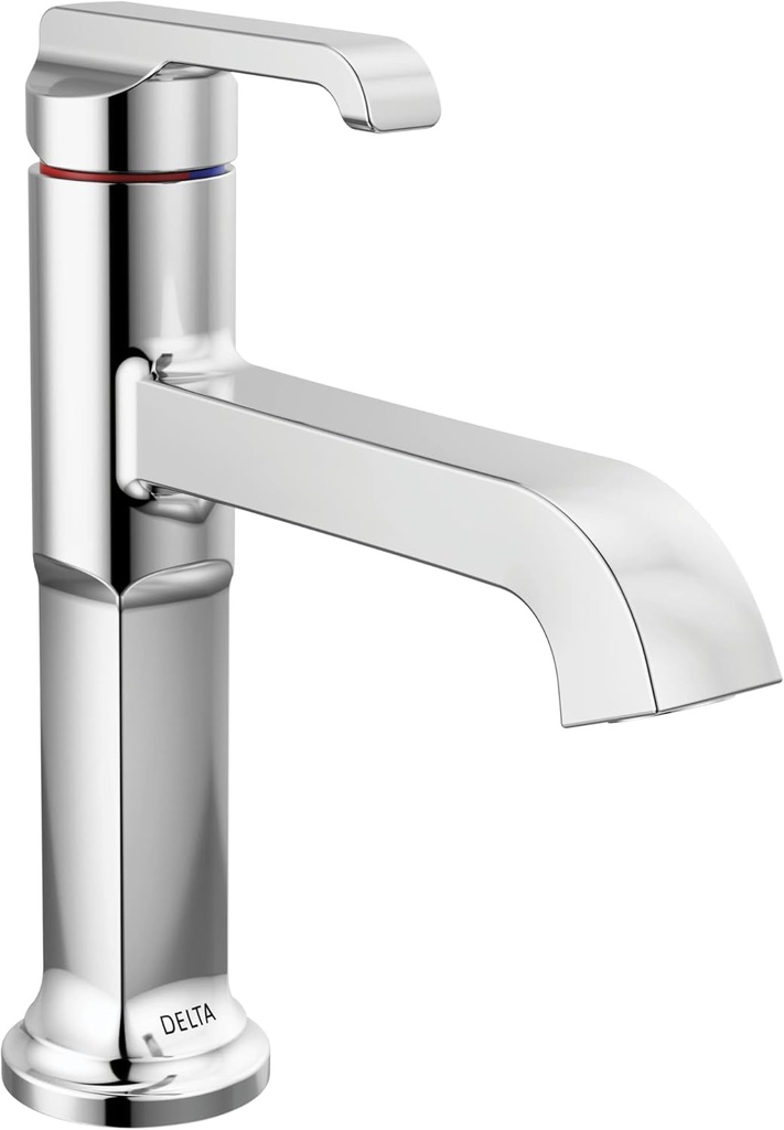 Delta Tetra Chrome Bathroom Faucet 1 Hole, Single Hole Bathroom Sink Faucet for Vanity, Metal Push-Pop Drain Assembly, Lumicoat Chrome 589-PR-DST