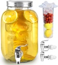 1 Gallon Glass Drink Dispensers for Parties, Large Beverage and Water Dispenser, Lemonade Dispenser, Sun Tea Glass Jar for Outside, With a Fruit Infuser, Two Spigots (PP Spigots)