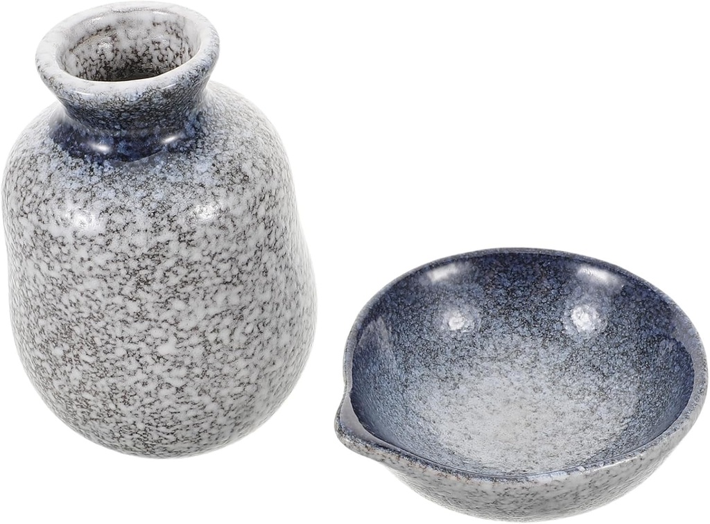 VICASKY Japanese Ceramic Sake Set 400ml Tokkuri Bottle 2 Dishwasher Safe Ochoko Cups Traditional Japanese Pottery for Hot or Cold Sake for Entertaining