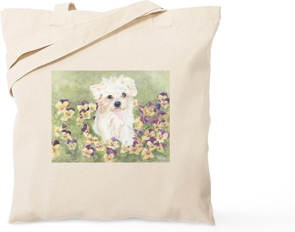 CafePress Maltese Puppy Tote Bag Reusable Natural Beige Canvas Shopping Bag