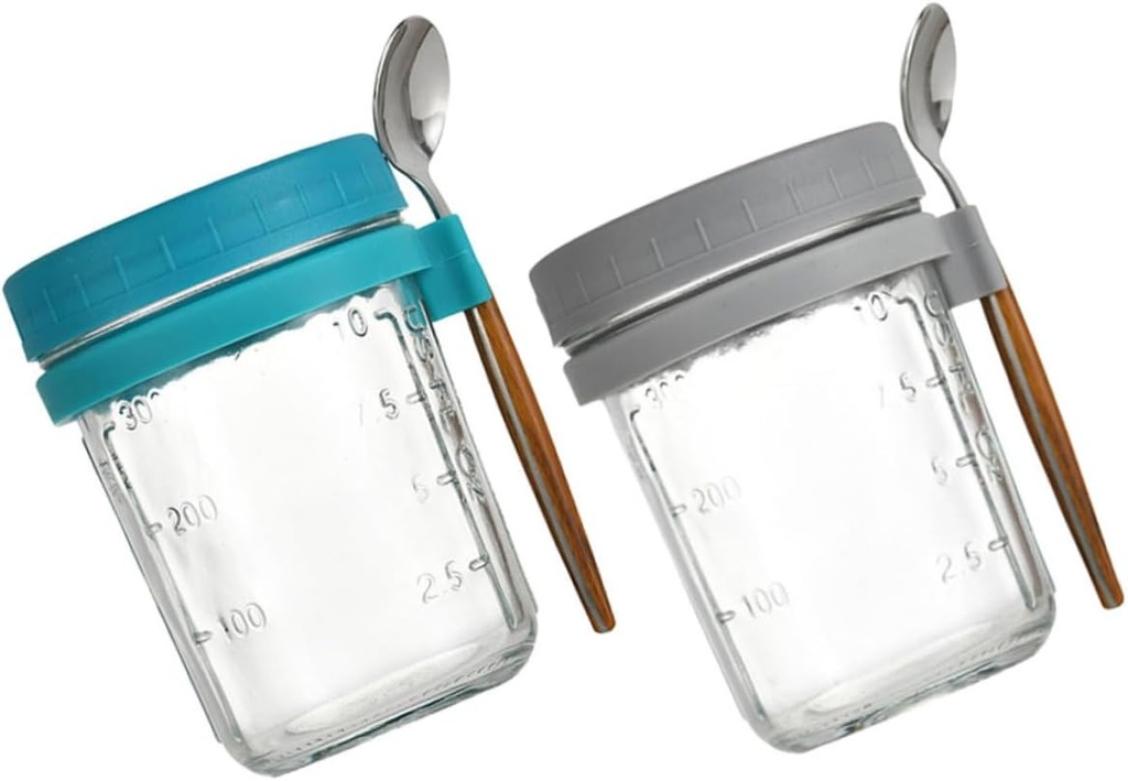 2sets Value Oatmeal Jars Wide Mouth Mason Canning Jar Breakfast Container Portable Yogurt Cup