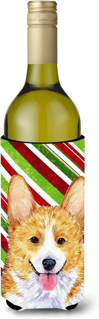Caroline's Treasures SS4555LITERK Corgi Candy Cane Holiday Christmas Wine Bottle Hugger Bottle Cooler Sleeve Hugger Machine Washable Collapsible Insulator Beverage Insulated Holder