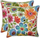 Pillow Perfect Bright Floral Indoor/Outdoor Throw Pillows, 2 Count, Large - 18.5" x 18.5", Blue/Purple Gregoire