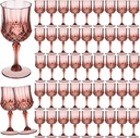 7OZ Plastic Wine Glasses, 48Pcs Rose Red Reusable Drinking Cups Vintage Champagne Flutes, Plastic Crystal Water Goblets for Parties Stemmed Shatterproof Drinking Glasses for Wedding, Toasting Party