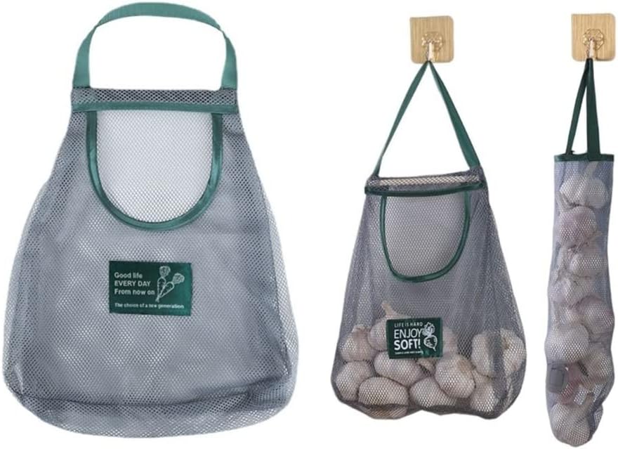 gofidin 3 Pcs Hanging Mesh Bag Reusable Net Storage Tote Bags Kitchen Home Fruit and Vegetable Storage Organizer Bag for Ginger Garlic Potatoes Onions