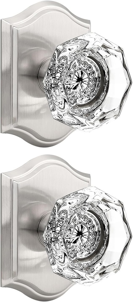 Orger Crystal Interior Dummy Door Knobs, Non-Turning Decorative Inactive Knobs for Single Side for Closet/French Doors, Brushed Nickle Vintage Dummy Door Knobs, 2 Pack