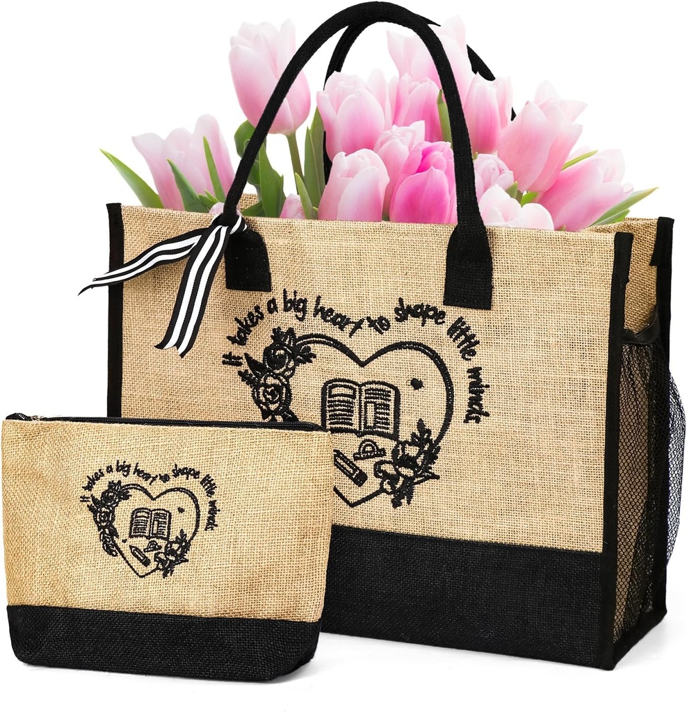 Teacher Appreciation Gifts,Birthday Gifts for Women Tote Bag, with Makeup Bag and 2 Silk Scarves, Teacher Thank You Birthday Gifts, for Graduation Back to School Supplies