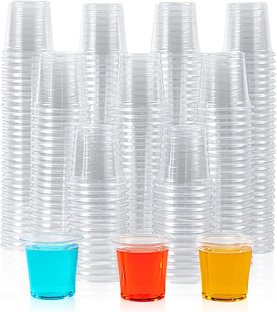 Lilymicky 500 PACK 1 oz Plastic Shot Glasses, 1 Ounce Clear Disposable Party Cups for Vodka, Whiskey, Tequila, Mini Plastic Containers for Sauce, and Sample Tasting