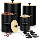 Round Black Kitchen Canisters for Countertop Set of 4, Flour Sugar Storage Containers, Farmhouse Kitchen Canisters Coffee Tea Sugar Spice Flour Food Storage Container with Airtight Bamboo Lids