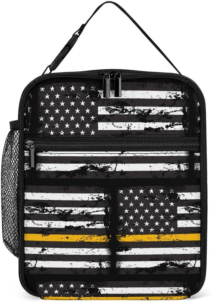 911 Dispatcher Thin Yellow Flag Lunch Bag Insulated Leakproof Cooler Tote Cute Box for Work Picnic Camping with Handle & Pocket