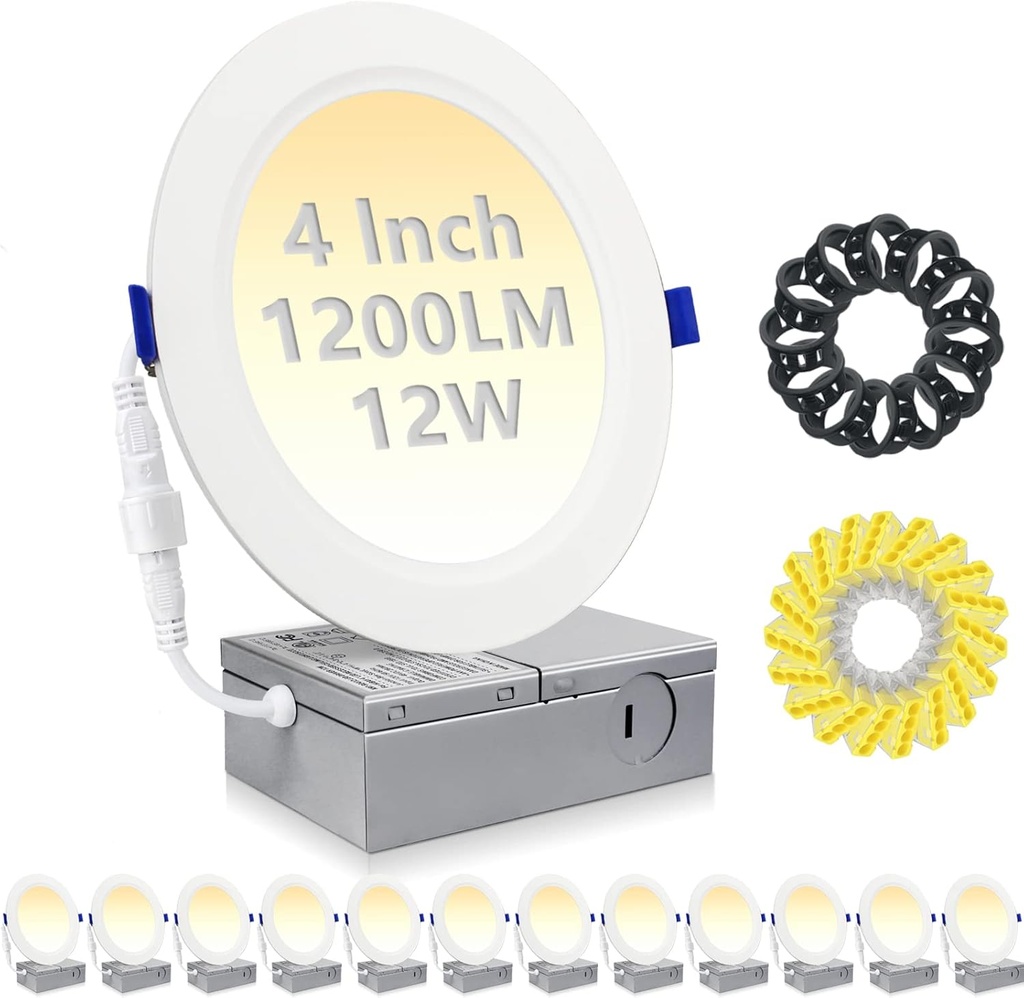 HiBay 12 Pack Canless LED Recessed Ceiling Lights 4 Inch, 1200LM 12W=150W, 5CCT Ultra-Thin Recessed Lighting, Dimmable Wafer Downlight Fixtures - ETL and Energy Star Certified
