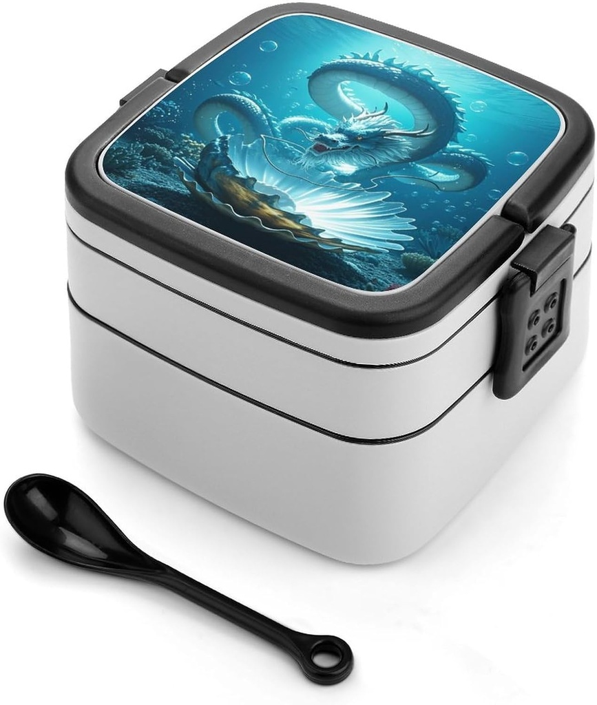 The Dragon King Bento Box - Double Layer, Leakproof Food Containers with Partition & Spoon, Stackable Lunch Box for Office, Travel, Camping