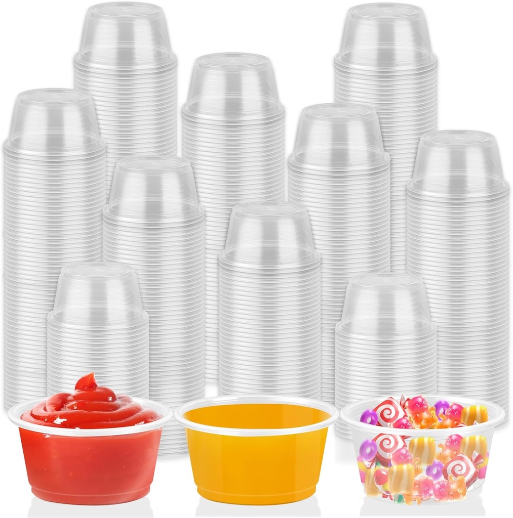 500 Count 2oz Plastic Portion Cups No Lids, Mini Condiment Containers Disposable Plastic Cups for Meal Prep, Dip, Sauce, Jello Shots, Salad Dressing, Sample, Medicine