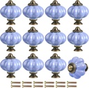 Pastel Boho Ceramic Drawer Knobs - Macaron Style Vintage Pumpkin Cabinet Knob Handles - Mediterranean Alloy Dresser Pull Handles with Screws for Closet Cupboard Wardrobe (12, Lavender)
