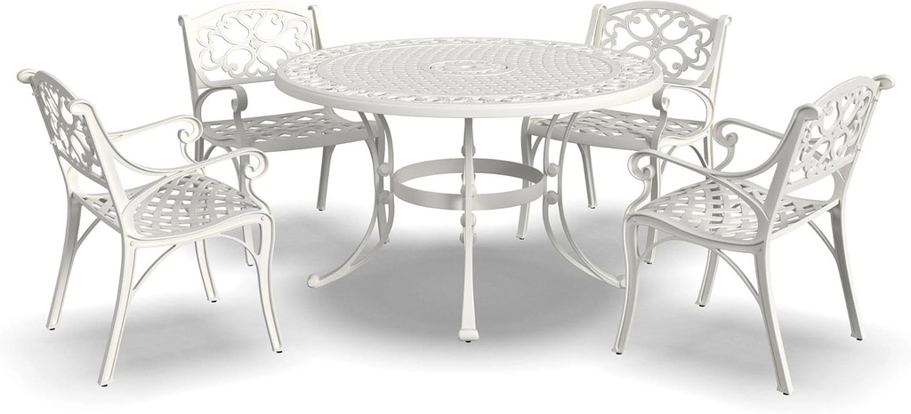 Homestyles 6652-328 5 Piece Outdoor Dining Set, 48" Table, Off White