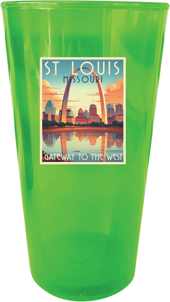 R and R Imports Saint Louis Missouri Design D Souvenir Plastic 16 oz pint Green 4-Pack
