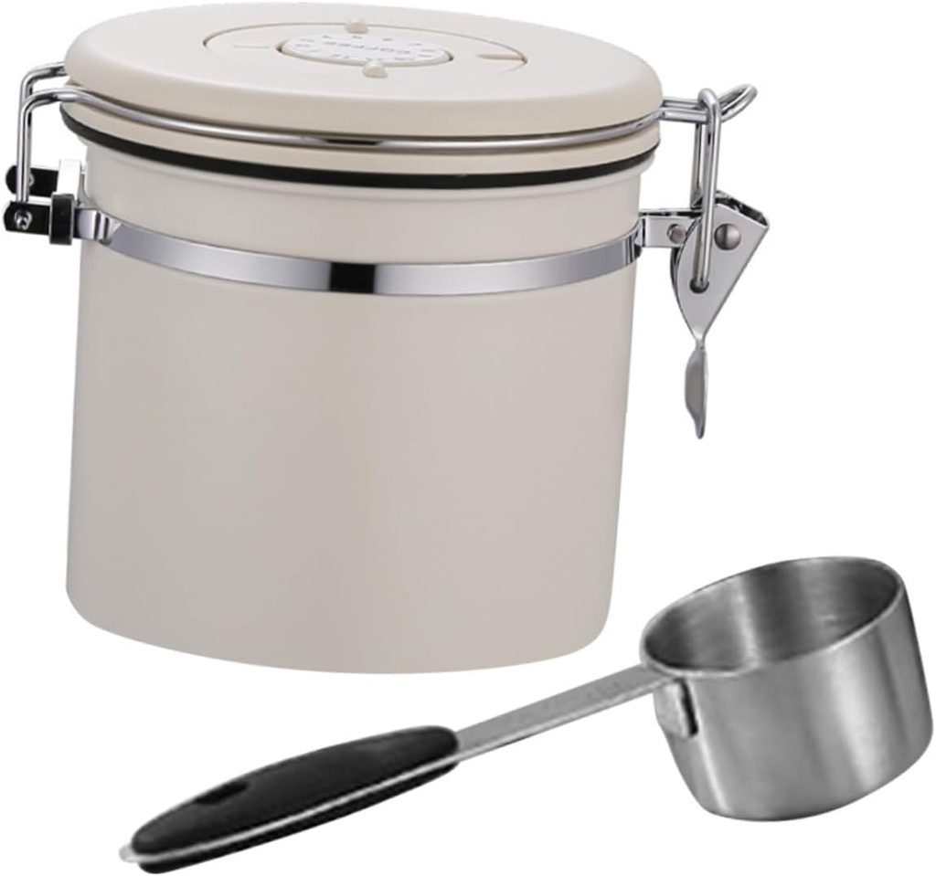Unomor 304 Stainless Bean Container with Spoon Airtight Storage for Tea Sugar and Cookies Exhaust Valve for Freshness for Kitchen and Office