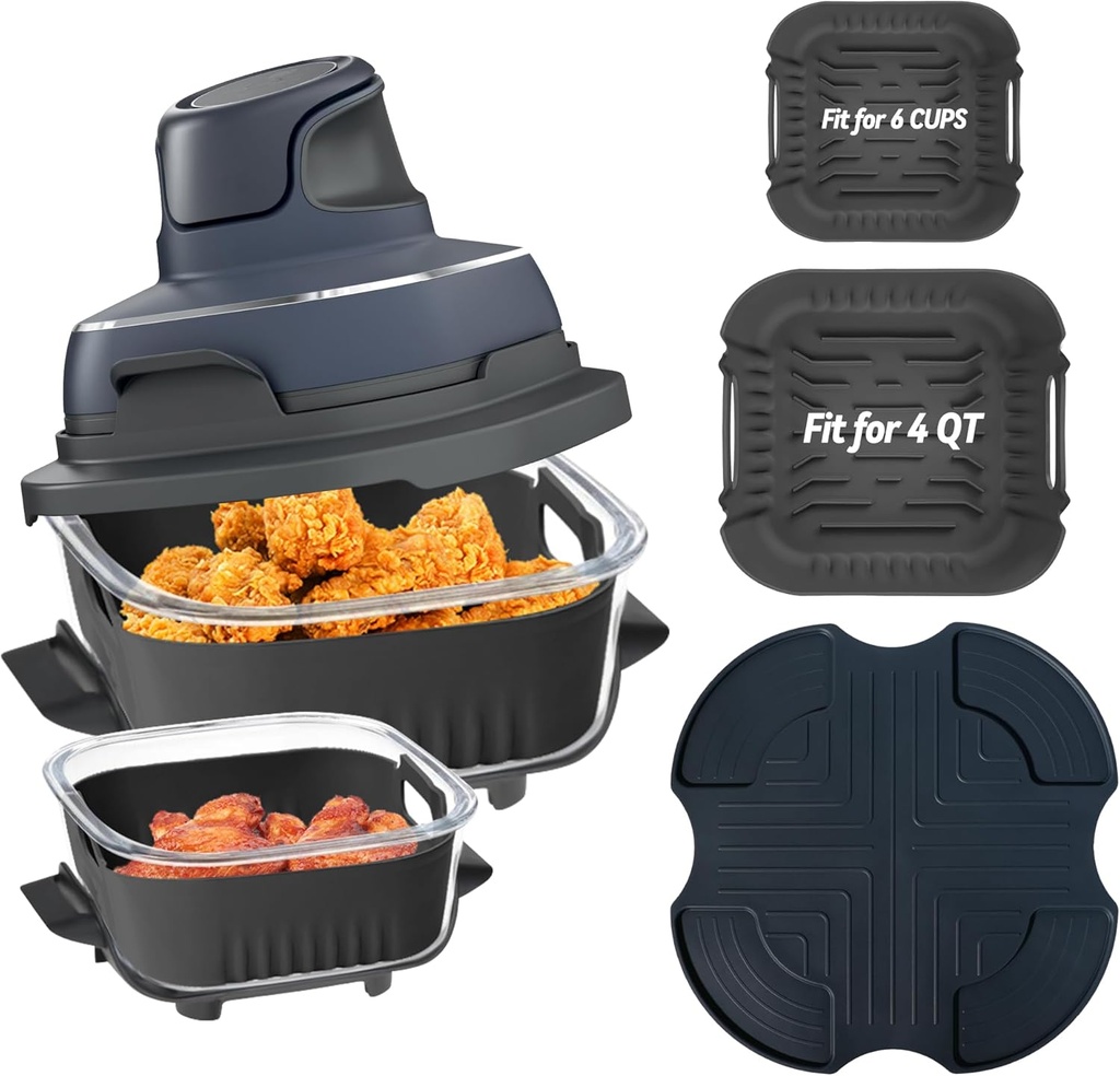 Air Fryer Trivets Silicone for Ninja Crispi,Silicone Air Fryer Liners for Ninja Crispi Portable, 2PCS Airfryer Liners for 4 QT & 6 Cup Glass Containers