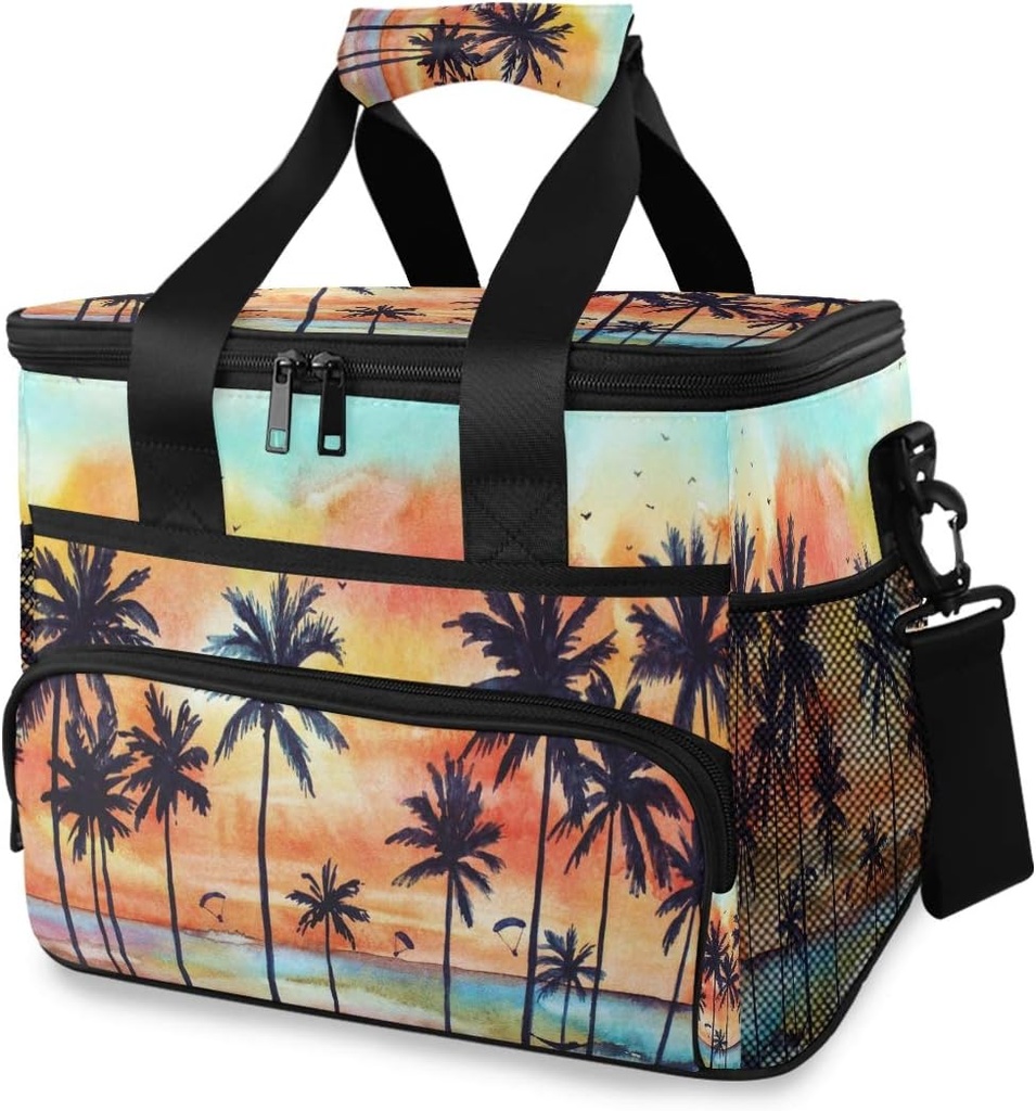 Nander Tropical Seaside Palm Large Lunch Bag Insulated Lunch Box Reusable Soft Cooler Cooling Tote for Adult Men Women, Capacity 24-Can (15L)