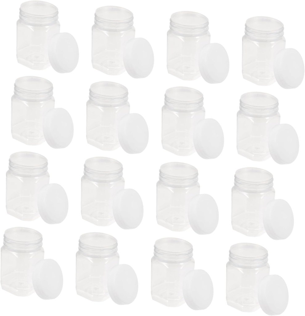 STOBAZA 16pcs Transparent Plastic Storage Jars for Honey Jam Spices and More Food Containers with Smooth Surface for Kitchen Organization