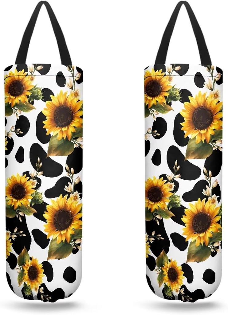 Sunflower Cow Spot Large Plastic Bag Holders for Grocery Bags Wall Mount Plastic Bag Holder Space-Saving Grocery Bag Storage Dispenser for Home Kitchen Travelling