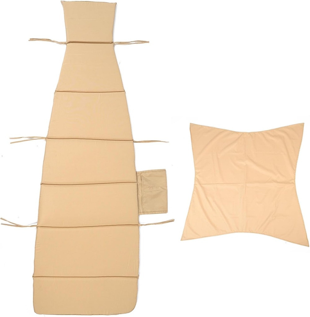 Outdoor Hanging Lounge Chair Cushion with Umbrella – High-Resilience Sponge, Side Pocket, Fade-Resistant, Patio Curved Chaise Hammock Swing Lounger Cushion Pad（Khaki）