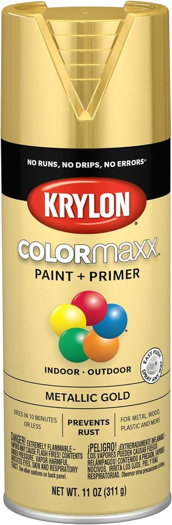 Krylon K05588007 COLORmaxx Spray Paint and Primer for Indoor/Outdoor Use, Metallic Gold, 11 Ounce (Pack of 1)