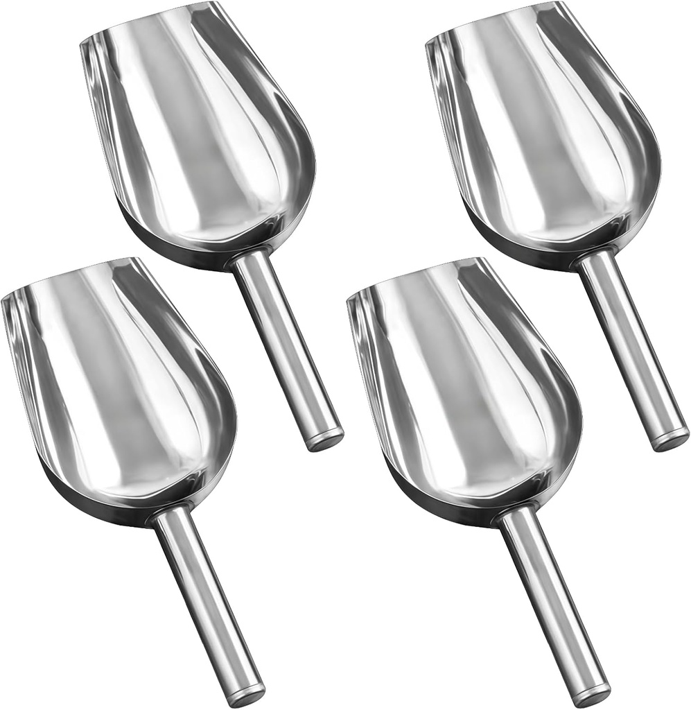 4 Piece Metal Food Scoops Set, Stainless Steel Ice Scoops with Handle, Ideal for Flour, Ice, and Dry Goods, Rust-Resistant Kitchen Utensils, Dimensions 9.5 X 3.8 X 1.8 in