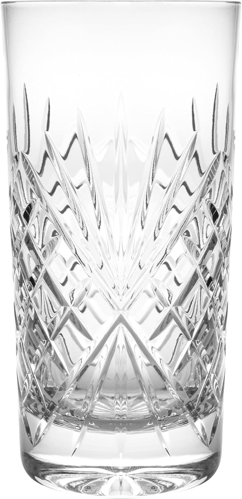 Barski Highball Tumbler - Glass - Set of 6 HB Glasses - Hiball - Hand Cut Crystal - Etch Designed - Drinking Tumblers for Water - Juice - Wine - Beer and Cocktails - 14 oz Made in Europe