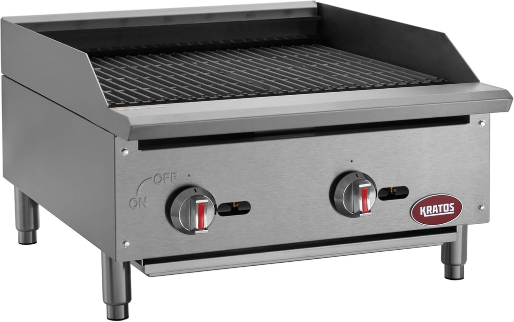 Kratos 24" Wide Commercial Gas Charbroiler, 2 Burner Stainless Steel Gas Radiant Charbroiler for Restaurants, 70,000 BTU Output Countertop Grill (29Y-001)
